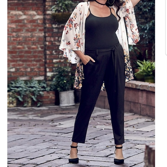 Black Tie Front Challis Pants - Picture 1 of 3